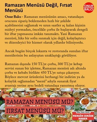 Ramazan Menüsü Değil, Fırsat Menüsü Oldu