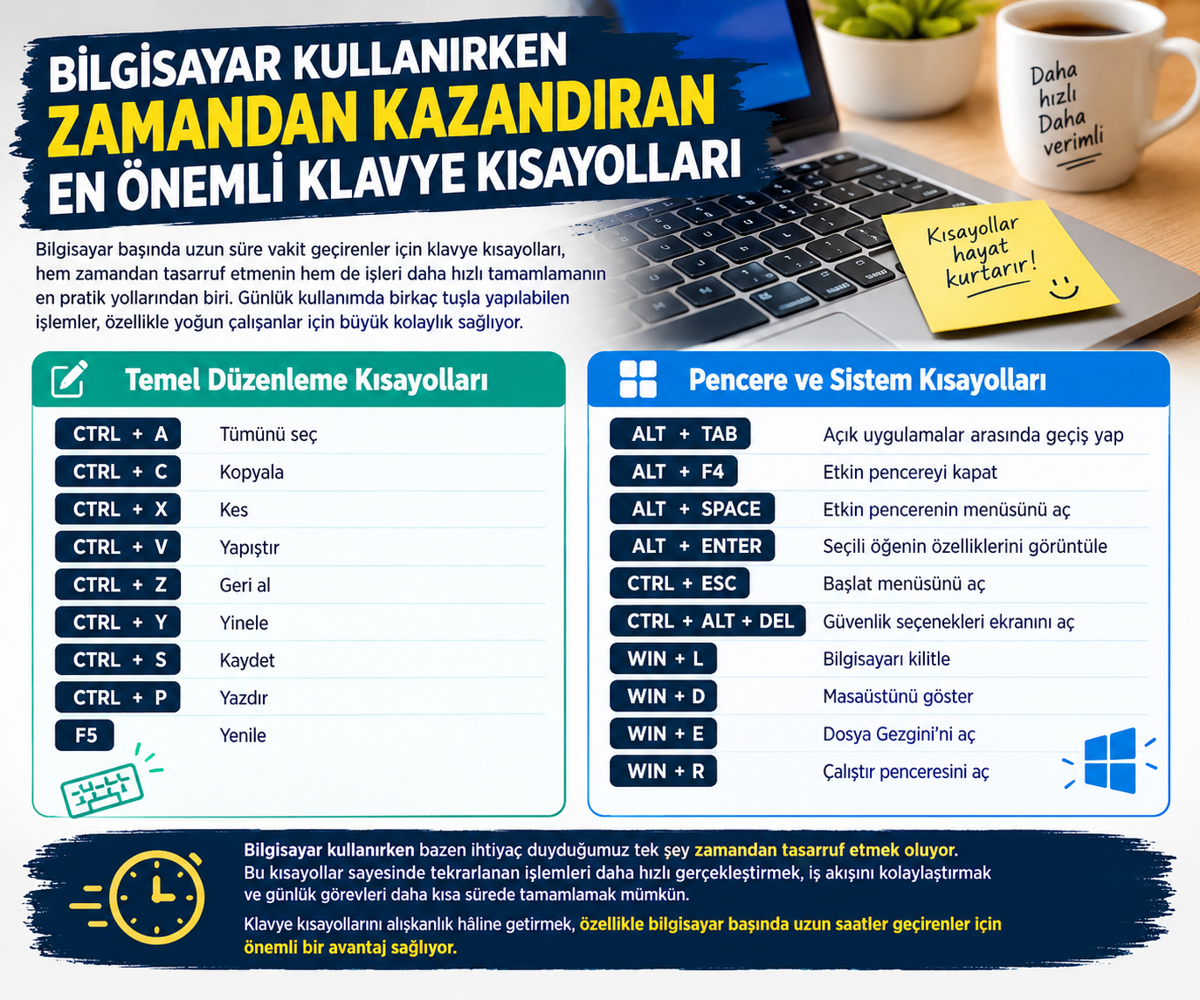 Bilgisayar Kullanırken Zamandan Kazandıran En Önemli Klavye Kısayolları