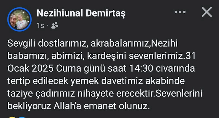 Nezihi Usta'nın taziyesine tüm Tarsuslular davet edildi