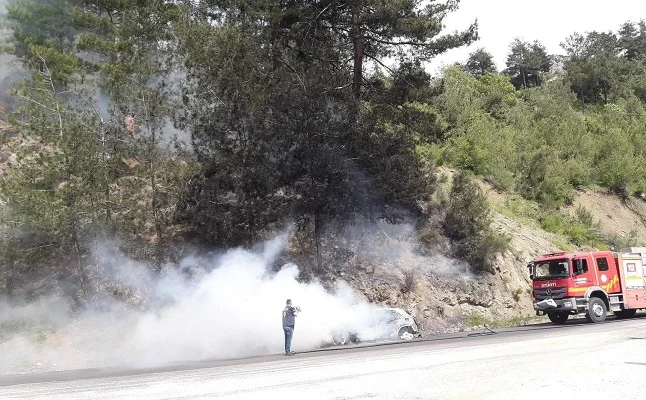 Adana'nın Kozan ilçesinde otomobilden ormana sıçrayan yangın söndürüldü