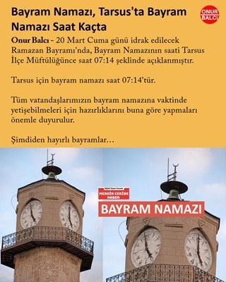 Bayram Namazı, Tarsus'ta Bayram Namazı Saat Kaçta