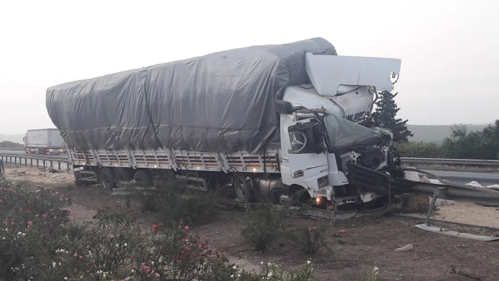 Tarsus'ta bariyere çarpan tırdaki 2 kişi yaralandı